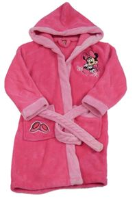 Tmavorůžovo-růžový chlupatý župan s Minnie a kapucí Disney 