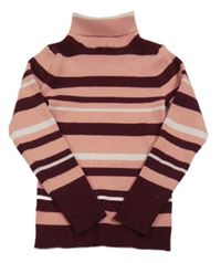 Růžovo-vínový pruhovaný žebrovaný svetrový rolák Primark 