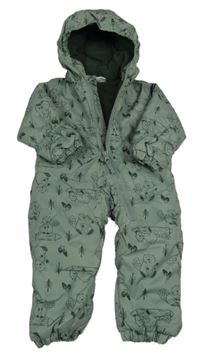 Khaki šusťáková zimní kombinéza s bobry a kapucí Ergee