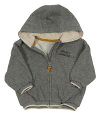 Šedá melírovaná propínací mikina s nápisem a kapucí George 