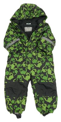 Šedá šusťáková zimní kombinéza s dinosaury a kapucí Topolino