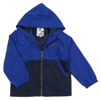 Tmavomodro-kobaltově modrá šusťáková jarní bunda s kapucí 