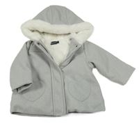 Šedý flaušový zateplený kabát s kapucí In Extenso