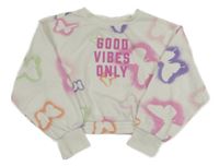 Bílá crop mikina s motýly 