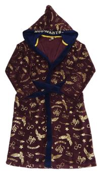 Švestkovo-tmavomodrý chlupatý župan Harry Potter s kapucí 