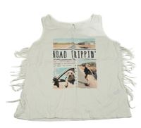 Bílý crop top s potiskem a třásněmi C&A