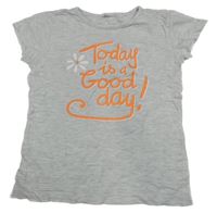 Šedé melírované tričko s nápisem a květem Zeeman