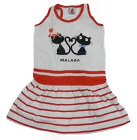 Bílo-červené bavlněné šaty s kočkami Texmania