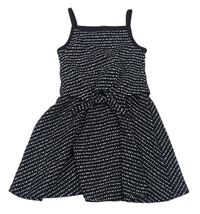 Černo-bílé puntíkaté žebrované šaty s uzlem Tu
