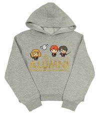 Šedá melírovaná crop mikina s postavami Harry Potter a kapucí PRIMARK