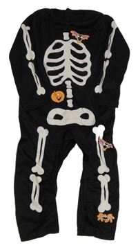 Kostým - černý overal s kostmi a dýní a netopýry