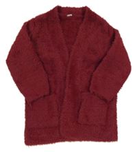 Vínový chlupatý svetrový cardigan 