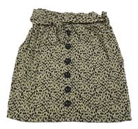 Béžovo-černá vzorovaná žebrovaná paper bag sukně s knoflíky a páskem PRIMARK