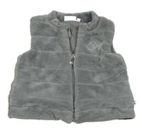 Šedá prošívaná plyšová zateplená vesta s výšivkou noukie's