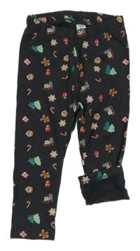 Tmavošedé teplákové zateplené vánoční legíny s obrázky dopodopo