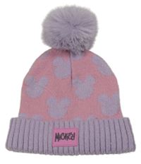 Světlerůžovo/fialová čepice s Mickey a nášivkou a bambulí PRIMARK