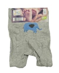 Nové - Šedé melírované punčocháče s modrými pruhy a sloníkem POCOPIANO