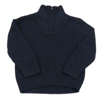 Tmavomodrý žebrovaný oversize svetr H&M