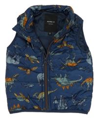 Tmavomodrá prošívaná šusťáková zateplená vesta se zvířátky name it.