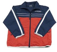 Tmavomodro-červená šusťáková jarní sportovní bunda s logem a pruhy DONIC