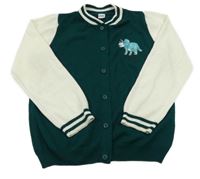 Smaragdovo-smetanový pletený propínací svetr s dinosaurem a pruhy LC WaIKIKI