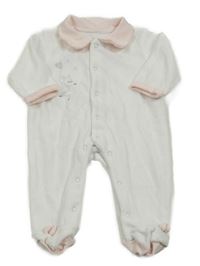 Bílo-světlerůžový sametový overal s myškou a mašličkami a límečkem SAUTHON