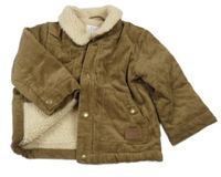 Hnědá manšestrová zateplená bunda s huňatým límečkem F&F