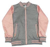 Šedo-světlerůžová melírovaná thermo propínací mikina s pruhy 