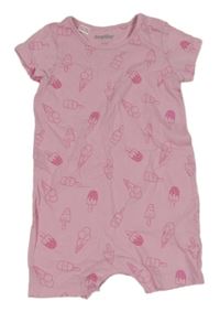 Světlerůžový kraťasový overal s nanuky a zmrzlinkami lupilu