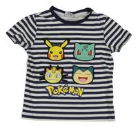 Tmavomodro-bílé pruhované tričko s pokémony C&A