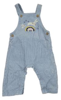 Světlemodré manšestrové laclové kalhoty se zajíčky a duhou M&S