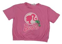 Růžové crop tričko s Barbie a palmami a logem LC WaIKIKI