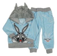 2Set - Světlemodro-šedá sametová mikina s Bugs Bunnym a kapucí + tepláky 