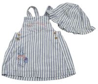 2set- Modro-bílé pruhované šaty Králíček Petr + klobouk zn. M&S