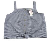 Tmavomodro-bílá kostkovaná crop halenka s uzlem Primark