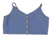 Modro-bílý pruhovaný propínací crop top Shein