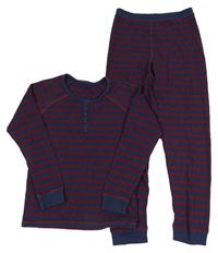 2set - Tmavomodro-vínové žebrované spodní triko + kalhoty M&S