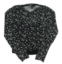 Černé květované síťované crop triko s všitým crop topem New Look