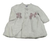 Bílý kožeišnový podšitý kabát  s mašlemi