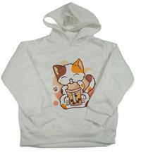 Bílá mikina s kočkou a kapucí