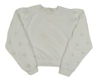 Bílá crop mikina s perforovanými rukávy H&M