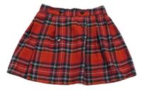 Červeno-černo-bílá kostkovaná vlněná sukně s knoflíky Tu