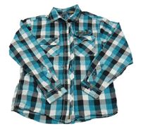 Modrozeleno-černo-bílá kostkovaná košile s potiskem C&A