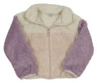 Smetanovo-růžovo-lila chlupatá propínací mikina Primark