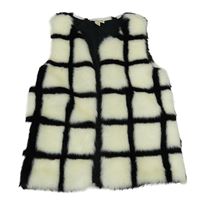 Smetanovo-černá kostkovaná kožešinová podšitá vesta Cherokee