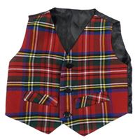 Červeno-barevná kostkovaná slavnostní vesta
