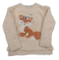 Růžový chlupatý svetr s liškou s flitry