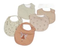 Nové - 5x bryndák - růžový s vílou + béžový s mašlemi + růžový + krémový puntíkatý s hvězdami + pruhovaný Dunnes