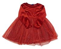 Červené plyšovo/tylové šaty s puntíky Lupilu