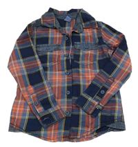 Tmavomodro-cihlovo-žlutá kostkovaná košile Dopodopo